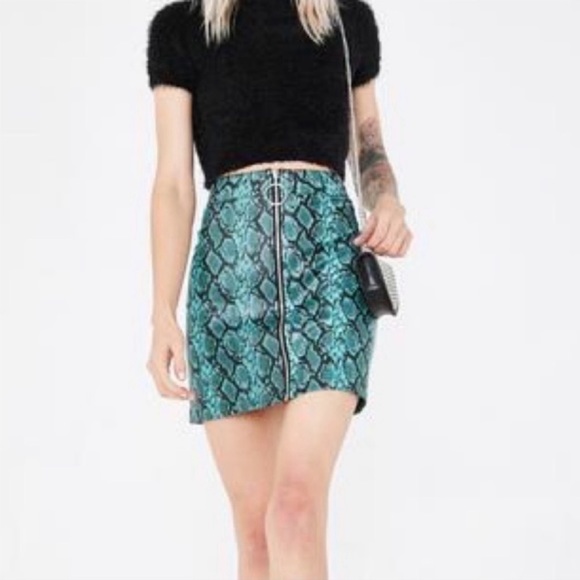 Tiger Mist Skirts Tiger Mist Teal Snake Print Faux Leather Mini